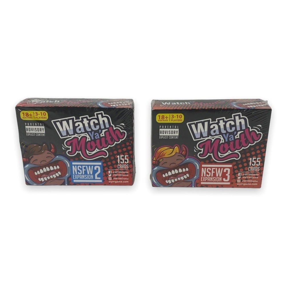 Watch Ya' Mouth NSFW Expansion 2 & 3 Party Game Set - 155 Cards Per Pack - NEW